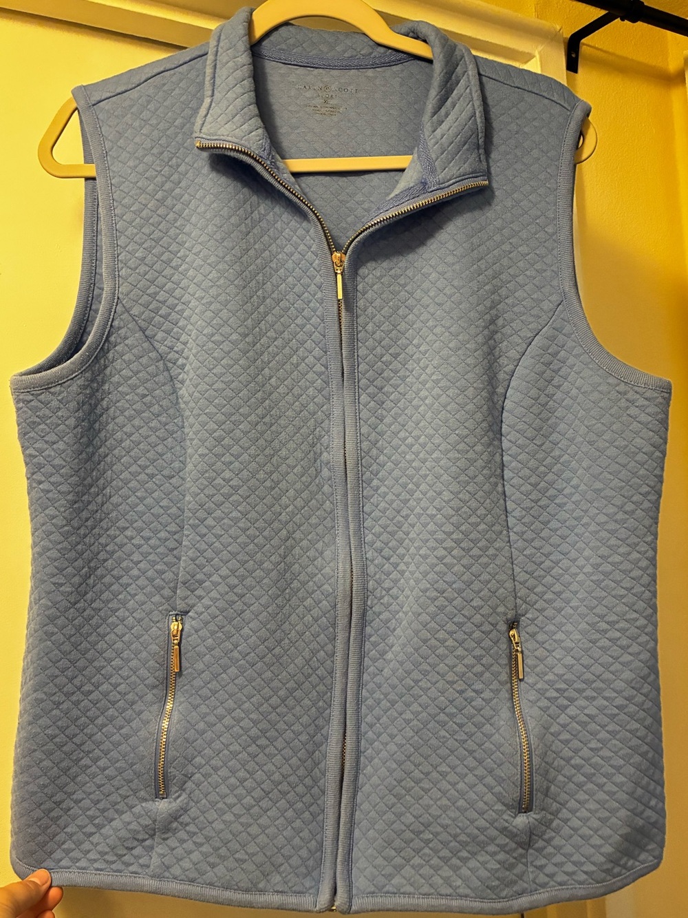 Blue-grey Quilted Vest with Golden Zipper